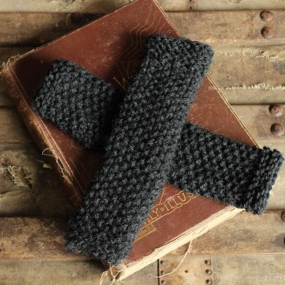 Hand Knit Fingerless Gloves, Armwarmers in Gray Yarn, Womens "Twilight Cloud", - Picture 2 of 13